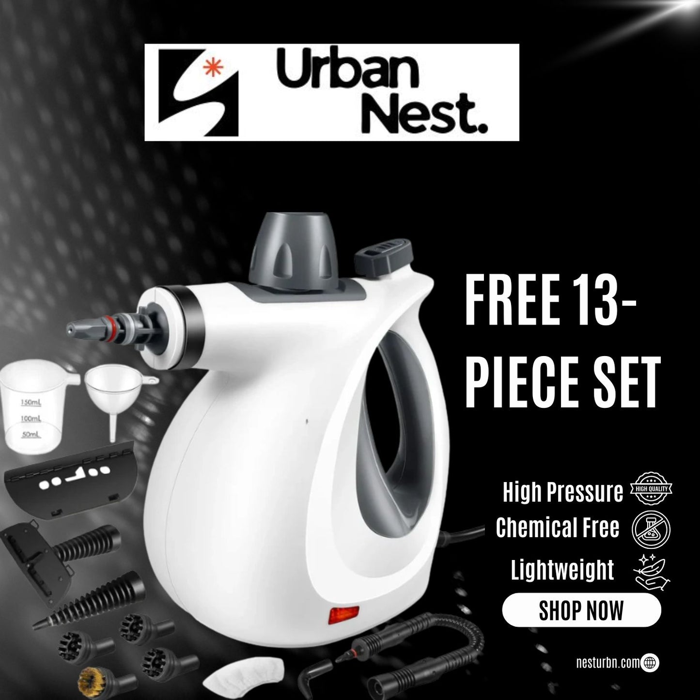 Pressurized Handheld Steam Cleaner, 13-Piece Set